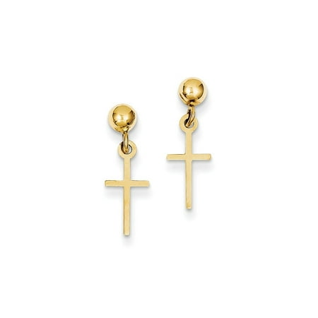 14k Yellow Gold Cross Religious Drop Dangle Chandelier Post Stud Earrings