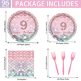 thumbnail image 3 of 96Pcs 9th Birthday Theme Decoration Party Plates, Birthday Party Mermaid Plate Tableware Set for Birthday Party, Dinner Plates Dessert Plates Napkins Forks 24 People, 3 of 4