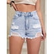 thumbnail image 4 of Pantalones Cortos Vaqueros de Talla Grande para Mujer, de Cintura Alta, Rotos y con Dobladillo Doblado. Azul M, 4 of 9