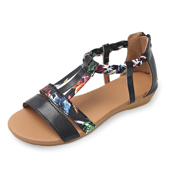 Wovix Woemn Casual Bohemian Beach Sandals Orthopedic Wedge Sandals Ankle Strap Flip Flops Open Toe Jeweled Flat Sandals