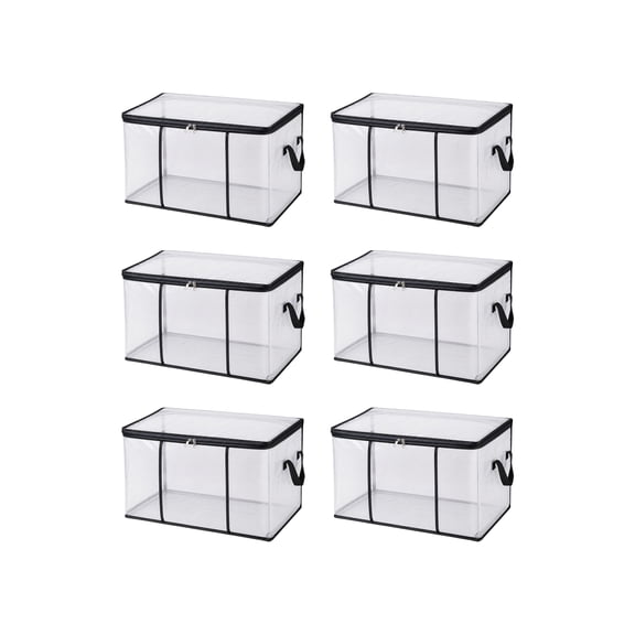 6 Pack Large Clear Thick Plastic Storage Box with Hinged Lid, Heavy-Duty Durable High Capacity Organizer, Perfect for Home, Camping,Attic and Moving
