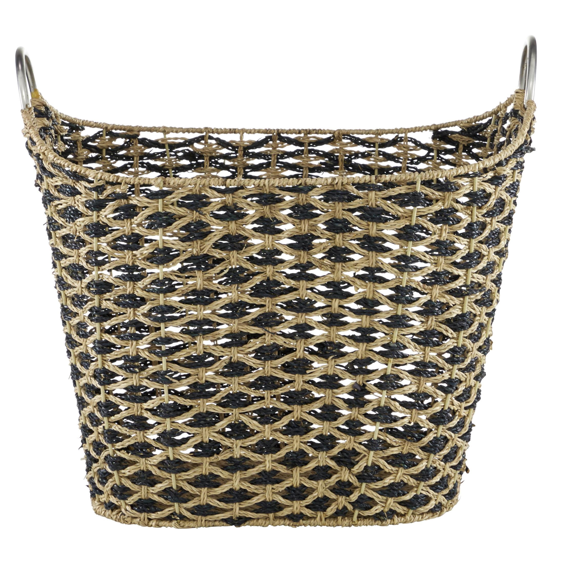 DecMode 21" x 21" Brown Seagrass Handmade Storage Basket with Metal Handles, 1-Piece