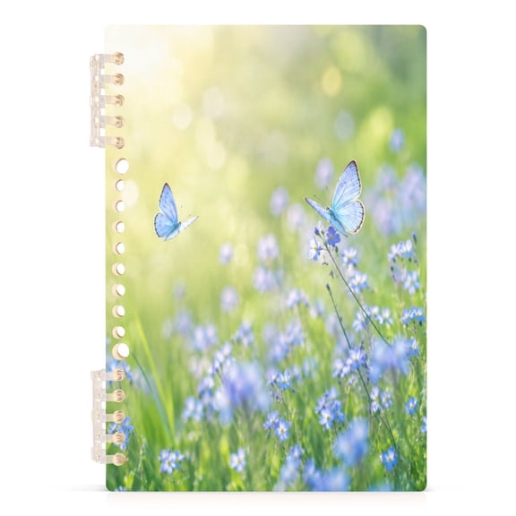 A5 Spiral Notebook 60 Sheets 80gsm Paper Ruled Journal Butterfly Meadow Pattern