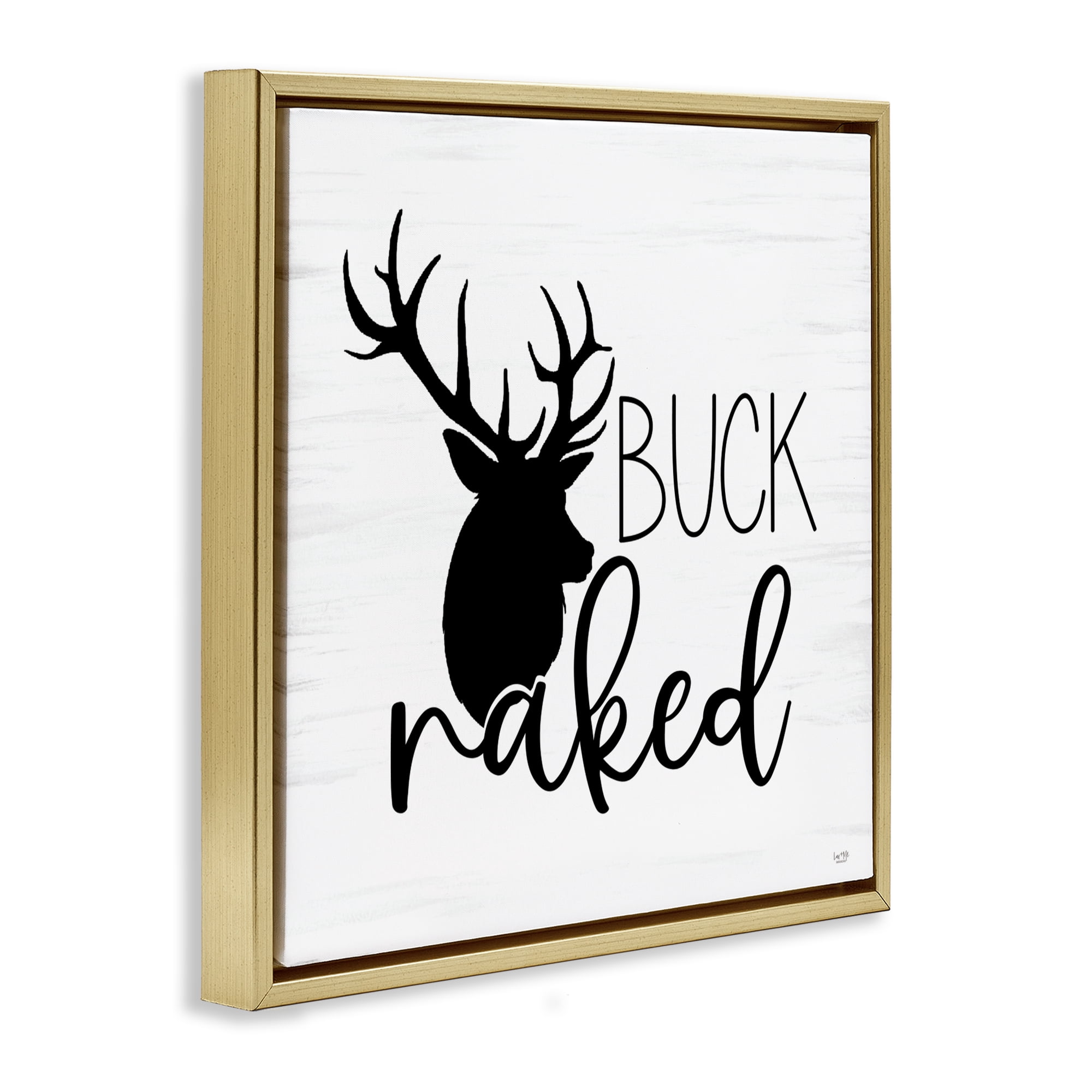Stupell Industries Buck Naked Silhouette Gold Framed Floater Canvas Wall Art, design by Lux + Me Designs