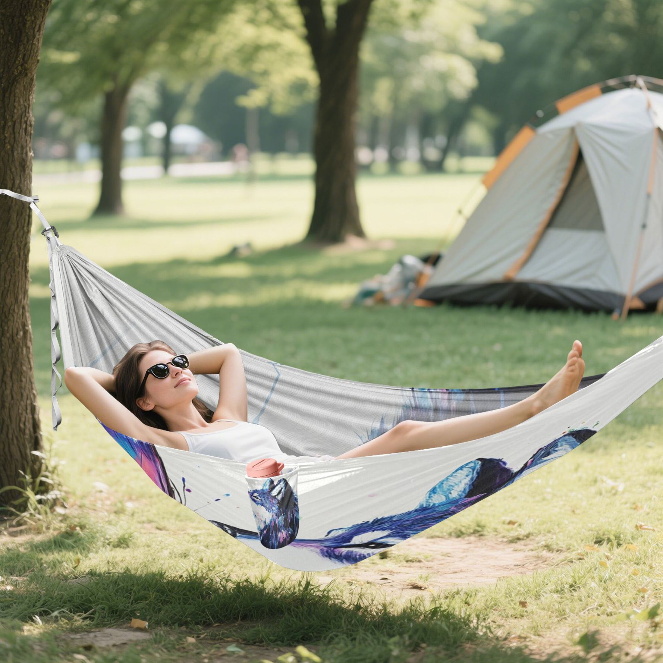 Hammock Camping Hammock Nylon Portable Hammock Travel Camping Hammock Wolf and Colorful Butterflies
