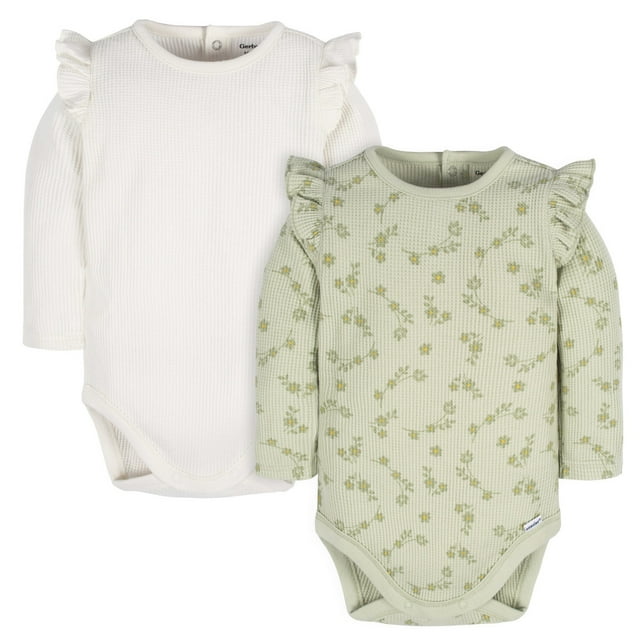 Gerber Pañalero Manga Larga Pack 2 Piezas Body Verde Blanco Ropa Bebé