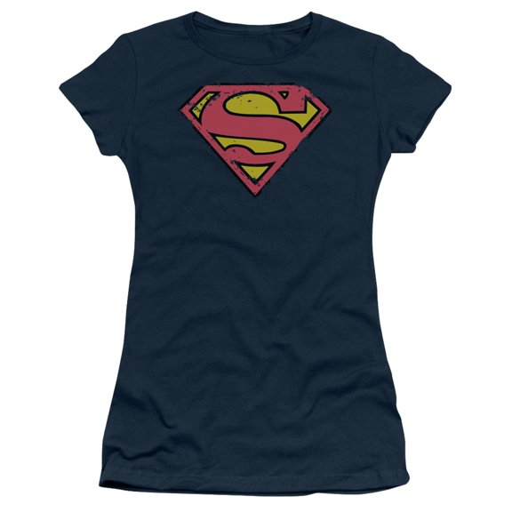 Superman Distressed Shield Junior Women's T-Shirt Sheer Navy