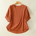 thumbnail image 2 of Women's 3/4 Sleeve Cotton Shirts, Crewneck Gauze Tunic Blouse, Summer Lightweight Loose Casual Vintage Tops Fall Shirts for Lady Orange M, 2 of 7