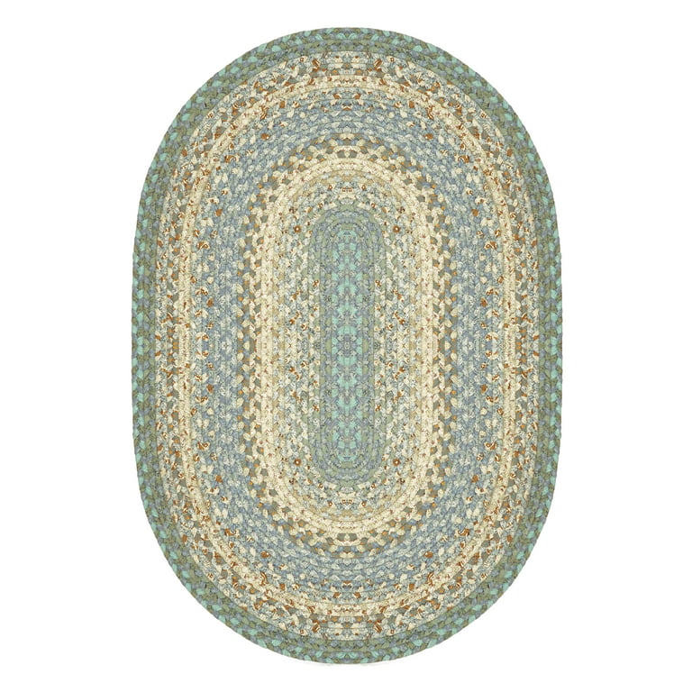 Homespice Cotton Braided Rug Blue Oval 2x3 ft Cotton Carpet 129836