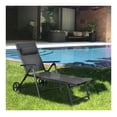 thumbnail image 6 of Patio Lounge Chair with Wheels, Adjustable 7-Position Recliner, Aluminum Frame, Neck Pillow, Outdoor Chaise Lounger for Backyard, Poolside, Patio - Gray, 6 of 9