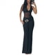 thumbnail image 3 of Vestido Ajustado con Espalda Abierta y Empalme de para Mujer, Vestido de Cóctel Formal con Tirantes y Cuello Halter Negro M, 3 of 9