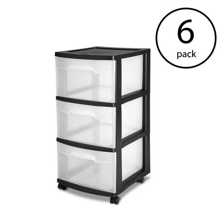 Sterilite 3 Drawer Storage Cart With Clear Drawers And Black Frame