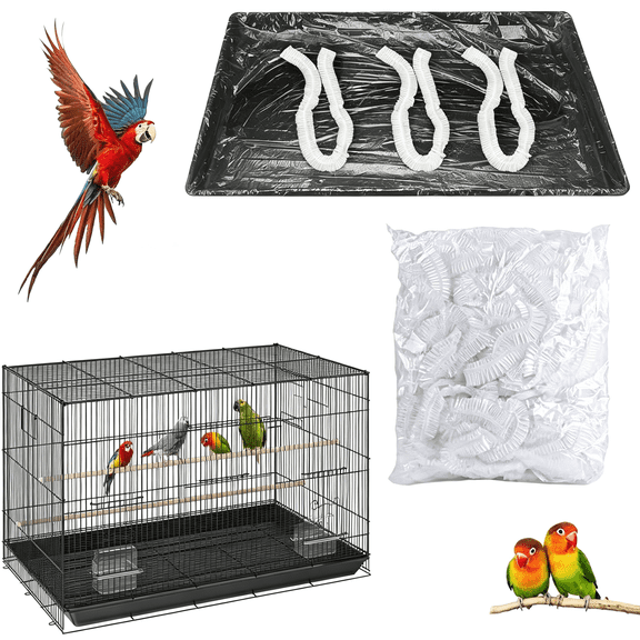 ACDANC Disposable Bird Cage Liners, Clear Plastic 50 Pcs Birdcage Tray Liner Bags 34" X 22", Bird Cage Accessories Universal Film for Parakeets, Parrots, Finches, Canaries, Cockatiels