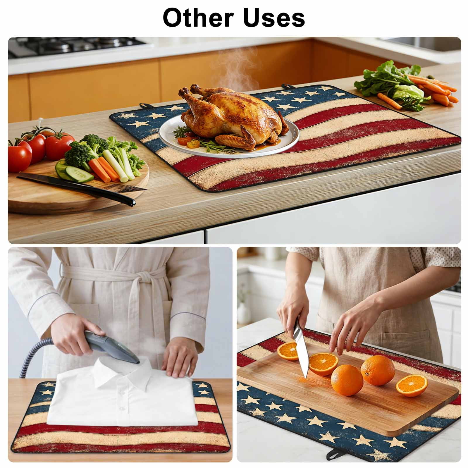 Vintage American Flag Stove Top Cover for Electric Stove, Heat-proof & Non Slip Glass Top Stove Cover Protector, Blue Red White Star US Flag Kitchen Flat Cooktop Rubber Mat 24x21 Inches