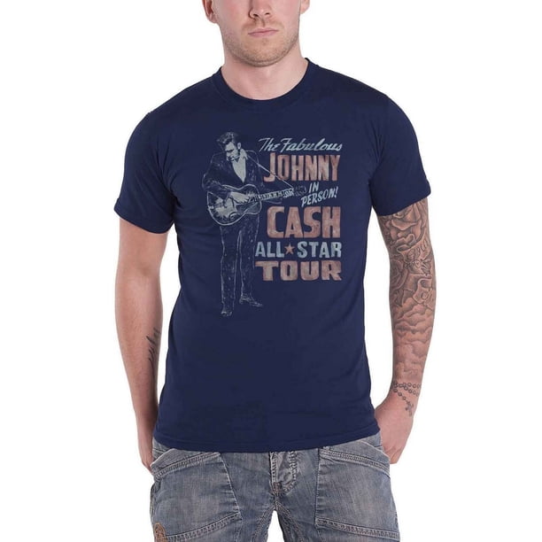 Johnny Cash - Camiseta All Star Tour para Adultos Unisex (Azul Marino)