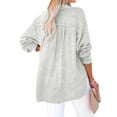thumbnail image 3 of Womens Casual Button V Neck Long Sleeve Shirts Oversized Solid Blouses Tops Light Gray S, 3 of 7