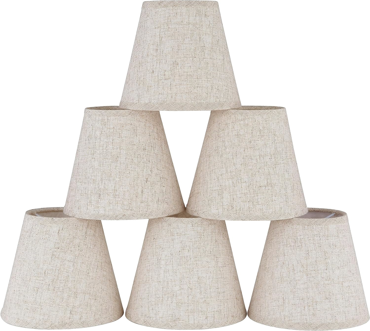 Clip-On Fabric Lamp Shades in Beige Linen, 5.9" Bottom 3.54" Top 5.12" Height, Eye-Protective Design for Chandeliers and Table Floor Lamps