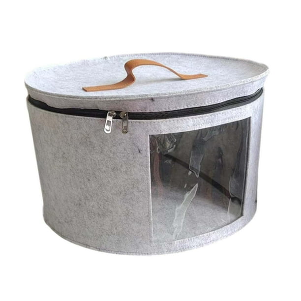 Caja de almacenamiento para sombreros, contenedor para armario, estuche portátil, organizador de sombreros de redonda para viajes, juguetes, ropa Gris claro