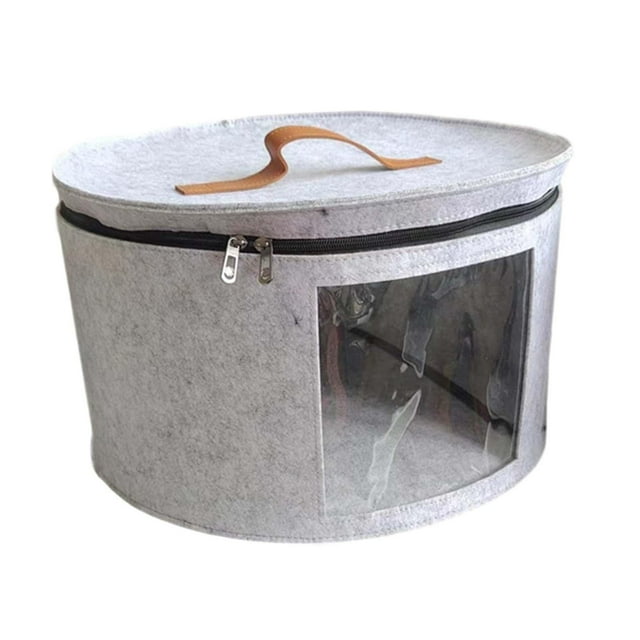 Caja de almacenamiento para sombreros, contenedor para armario, estuche portátil, organizador de sombreros de redonda para viajes, juguetes, ropa Gris claro