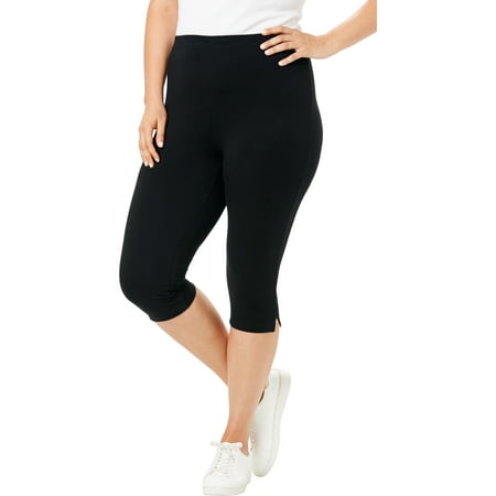 Woman Within Plus Size Petite Stretch-Cotton Knit Pull-On Capri Leggings