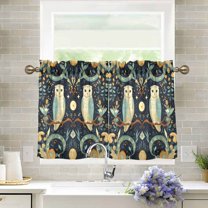 Yayeee Kitchen Curtains Light Filtering 27"x24" Rod Pocket Short Cafe Window Panel, Mystical Owls Pattern