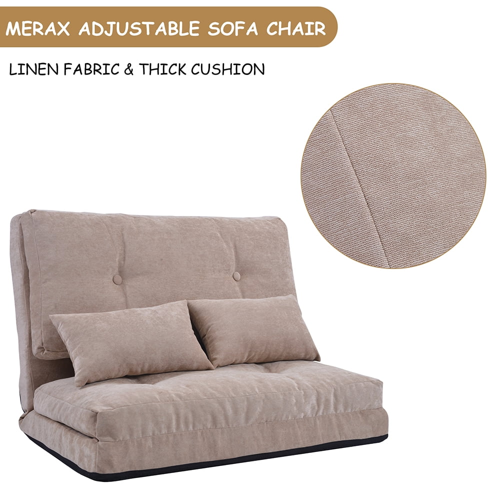 Kepooman Adjustable Folding Leisure Sofa Bed with Two Pillows for Living Room, Beige Kepooman Adjustable Folding Leisure Sofa Bed with Two Pillows for Living Room, Beige