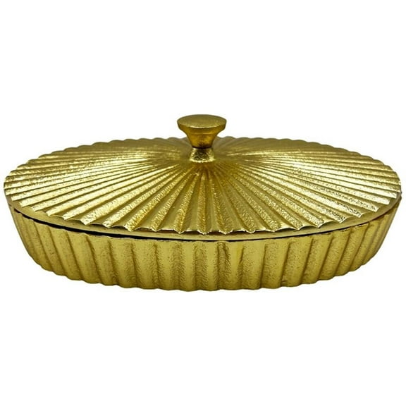 Pemberly Row 10 Inch Wide Decorative Handmade Aluminum Oval Bowl with Cap - Gold