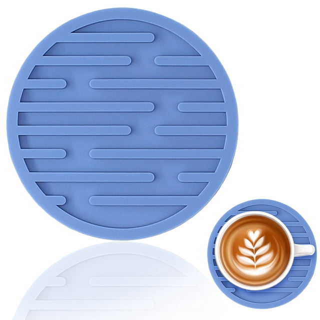 Round Silicone Drink Coaster, 10cm Heat Resistant Table Mat, Non Slip Cup Pad – Multiple Colors, Light Blue