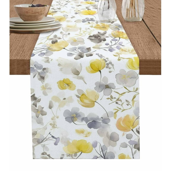 Table Runner Watercolor Floral Table Decoration for Kitchen Dinning Yellow Flower Table Decoration for Indoor Outdoor Party Wedding Decor 13x90 Inch