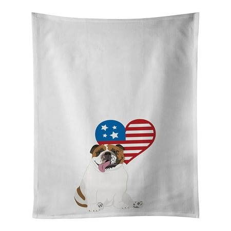 

English Bulldog Tricolor #1 Patriotic White Kitchen Towel Set of 2 19 in x 28 in