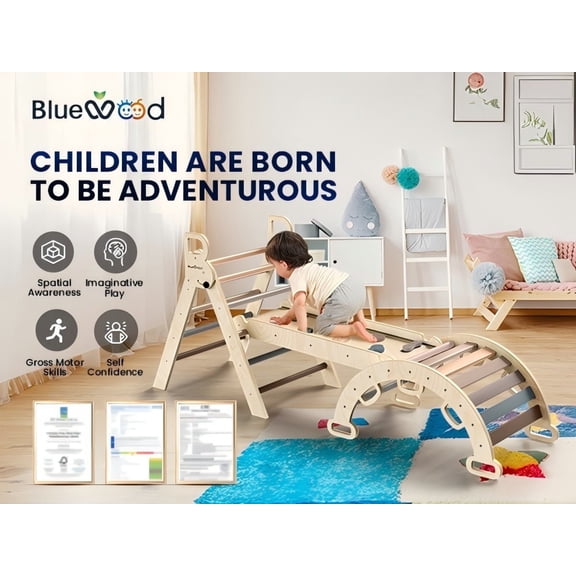 BlueWood Foldable Pikler Triangle Set Arch Indoor Climbing 3-Pack Ages 0.5-6 Years