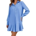 thumbnail image 2 of Long Sleeve Women Casual Button Down Shirt Dress Collared Pleated Swing Mini Dresses, 2 of 6