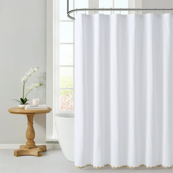 My Texas House Whitney Ivory Scallop Cotton Fabric Shower Curtain, 72" x 72"