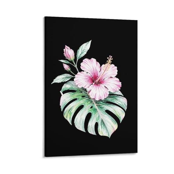 BCIIG Hibiscus Flower Monstera Leaf Black Background Tapestry, Polyester Vertical Print Wall Hanging Tapesties for Bedroom Dorm Living Room, Aesthetic Home Decor for Adults And Family,