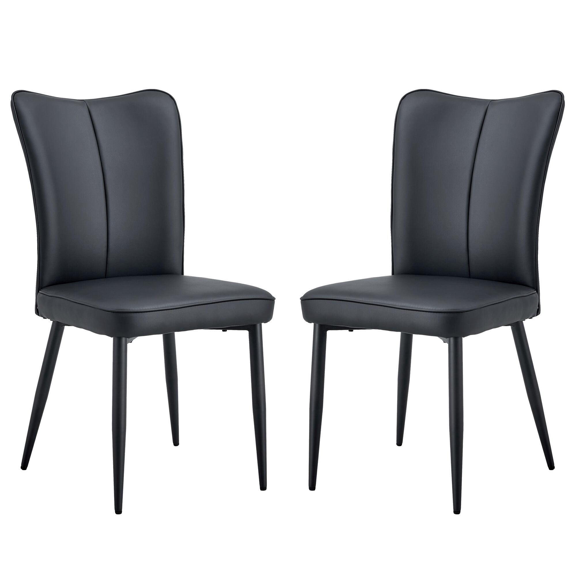 AENKYO Dining Room Chairs Set of 2, PU Leather Upholstered Kitchen Table Chairs with High Back and Metal Legs, Black
