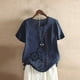 thumbnail image 1 of Fiudx Ofertas Del Día Blusa Superior de Camiseta de Manga Corta con Cuello Redondo y Botones Informales con Estampado de Moda para Mujer, 1 of 4