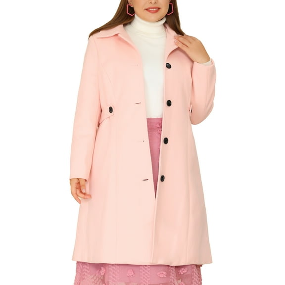 MODA NOVA Juniors Plus Size Overcoat Single Breasted Belted Long PeaCoat