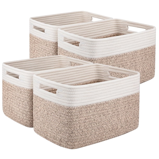 Cestas de almacenamiento OIAHOMY, cuerdas tejidas de algodón, 4 unidades, color marrón y blanco