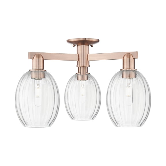 716-3F-AC-G459-6CL Innovations Lighting Preston - 3 Light Semi-Flush Mount-12.63 Inch Tall and 23.75 Inch Wide-Antique Copper Finish-Clear Glass Color