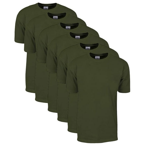 6 Pack Shaka Wear Men's Max Heavyweight Short Sleeve Crew Neck T-Shirt - Olive Green - Small