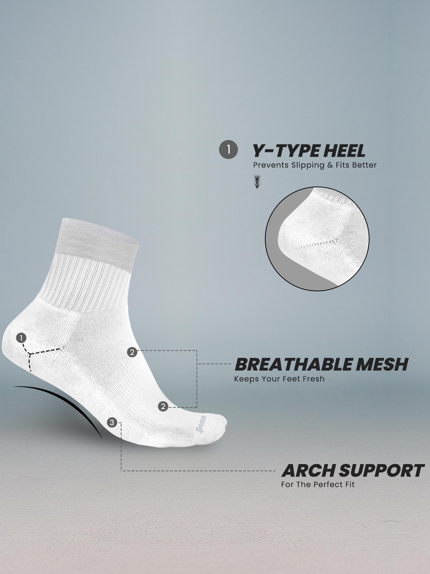 Penn Men’s Cushioned Quarter Socks for Men Breathable Sports Socks for All Day Comfort, 15 Pack, White