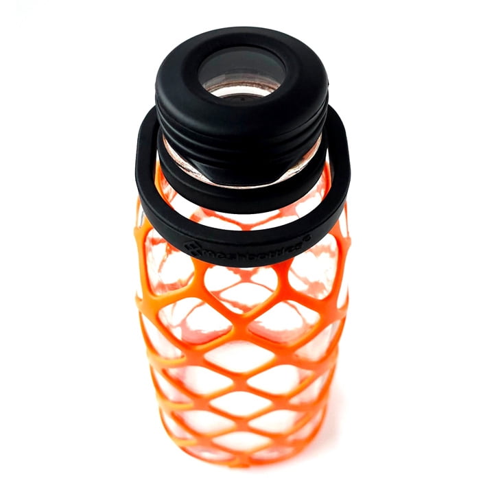 Meshbottle with Glass Top - Burnt Orange - Plastic-free, BPA-free, Phthalate-free Glass Water Bottle - 32 oz