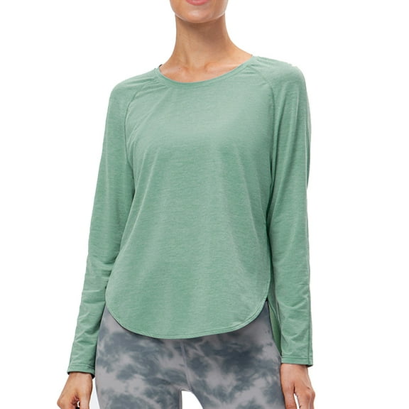 Women's Shirts Long Sleeve Workout Shirt Outdoor Gym Hiking Tops Quick Dry Lightweight - Green