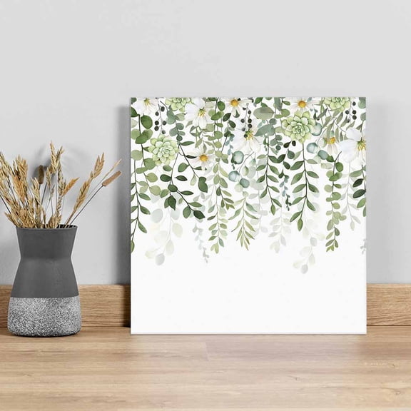 Sage Green Eucalyptus Leaves Wall Art Painting on Canvas, Summer Weeping Floral Botanical Canvas Art Home Prints Wall Art Framed Modern Artwork for Living Room Bedroom Wall Decor 12x12in