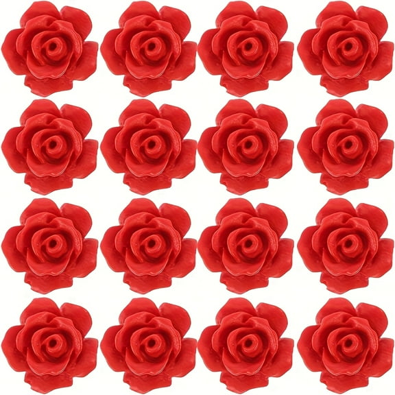 70pcs Realistic Red Rose Flower Beads - 12mm Large Floral Beads with Stem & Petals, Glossy Crimson Red Jewelry Beads for DIY Necklace, Bracelet, Earrings, Wedding, Anniversary, Valentine's Day