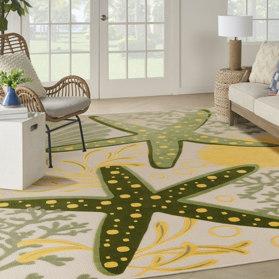 Nourison Aloha Indoor/Outdoor Green Yellow 7'10" x 10'6" Area Rug (8x11)