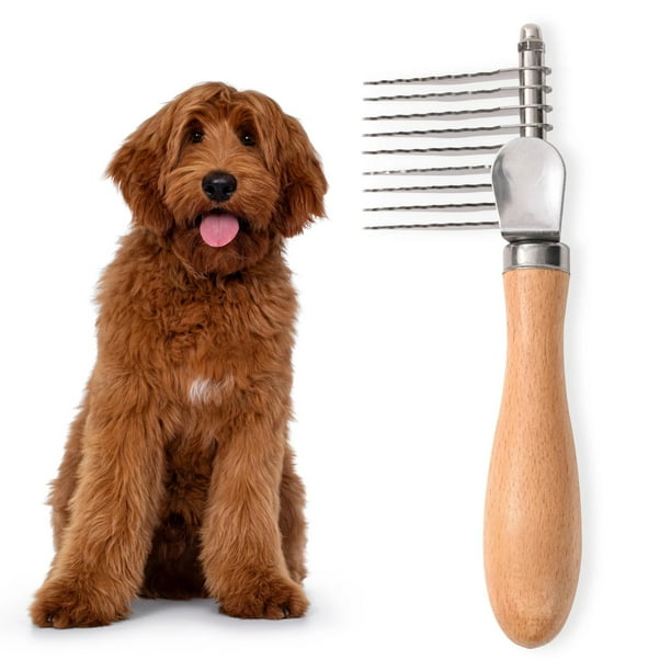 Peine desenredante para mascotas | Cepillo de acero inoxidable de doble cara para perros y gatos | Herramienta de aseo para pelo largo y subpelo grueso | Mango ergonómico para una eliminación segura