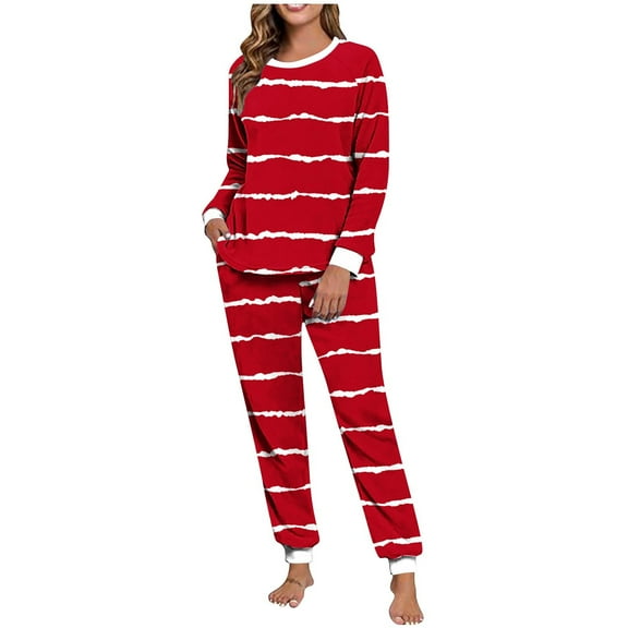 LIaqionyy Women's Pajama Sets Striped Long Sleeve Sleepwear Pullover Top Jogger Pants Soft Pjs Set Loungewear