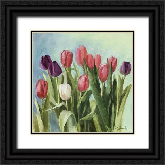 Strube, Ling 26x26 Black Ornate Wood Framed with Double Matting Museum Art Print Titled - Tulips II