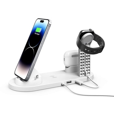 Afoxsos 4-in-1 Wireless Charging Dock for iPhone, AirPods, and iWatch – Multifunctional Charging Station,White